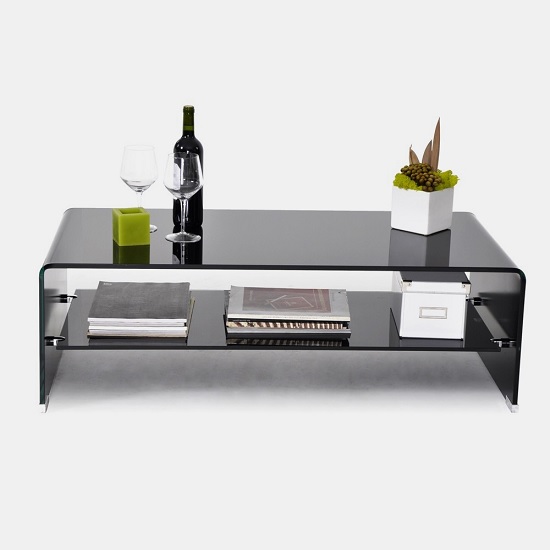 Afya Coffee Table Rectangular In Black Glass With Undershelf